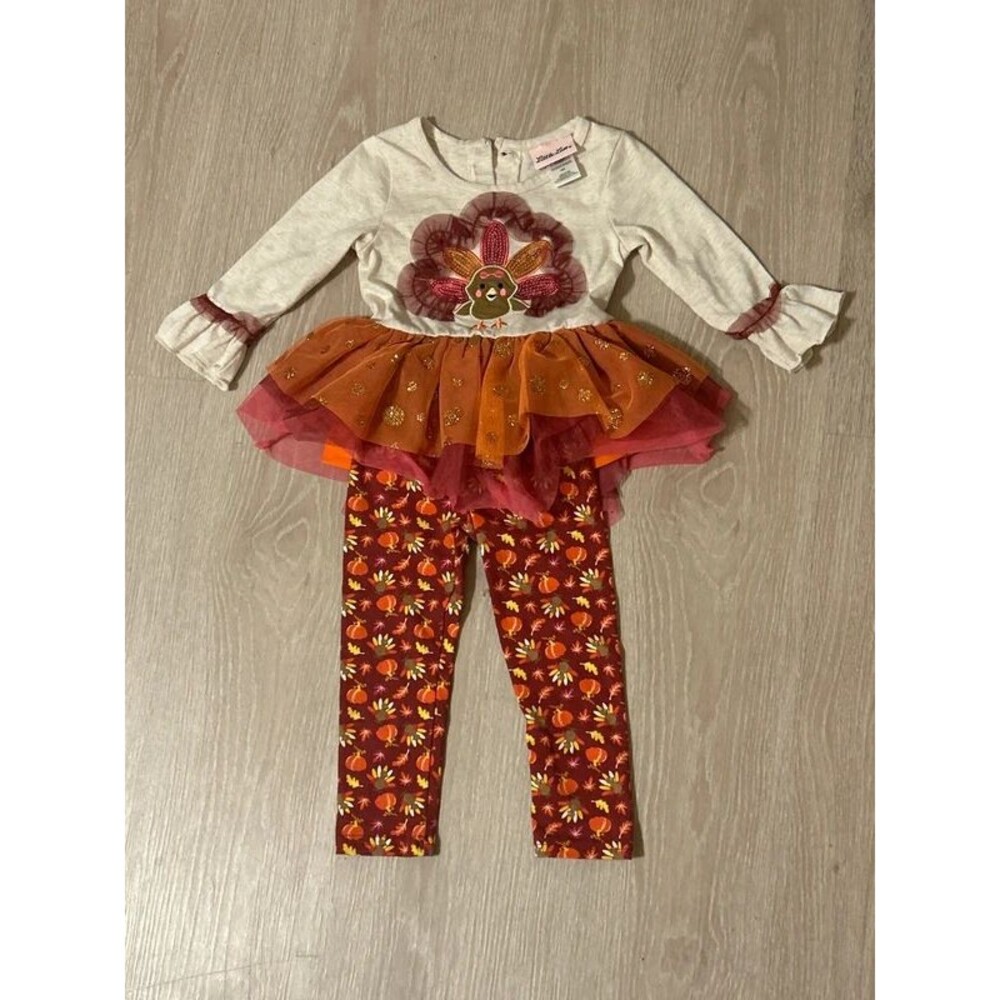 Little Lass Tulle Sequined Trurkey Thanksgiving 2 Piece Set Sz 12m